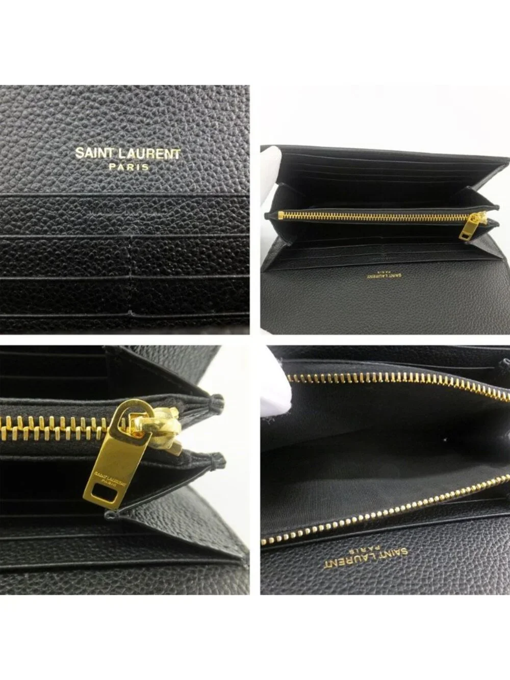 Saint Laurent Ten YSL Line Large Flap Wallet Gold Black